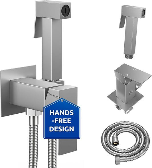 Arofa Warm Water Bidet Sprayer for Toilet with Hot and Cold Rough-in Valve, Hands-Free Handheld Jet Spray with Adjustable Water Flow, Square Toilet Sprayer with Bidet Hose for Feminine Wash