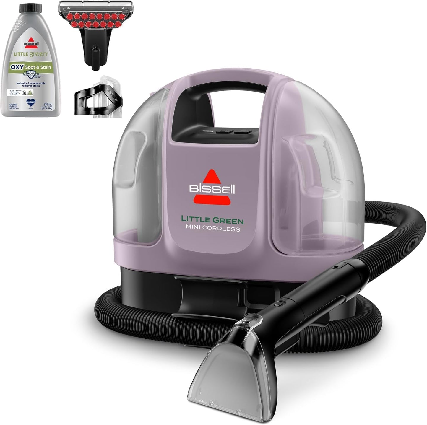BISSELL Little Green Mini Cordless Portable Carpet and Upholstery Deep Cleaner, Car/Auto Detailer, with HydroRinse Self-Cleaning Tool and 4" Tough Stain Tool, Limited Edition Color Dusk Pink, 4015F