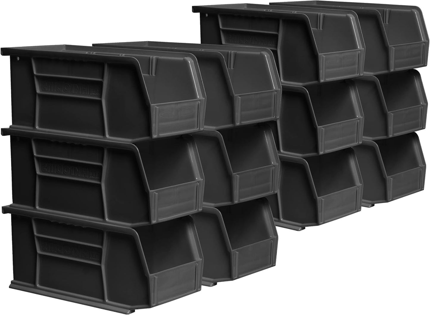 Akro-Mils 30230 AkroBins Plastic Storage Bins, Space-Saving Stackable Bins for Garage, Pantry, Craft Organization, 11-" x 5-" x 5-", Black, 12-Pack