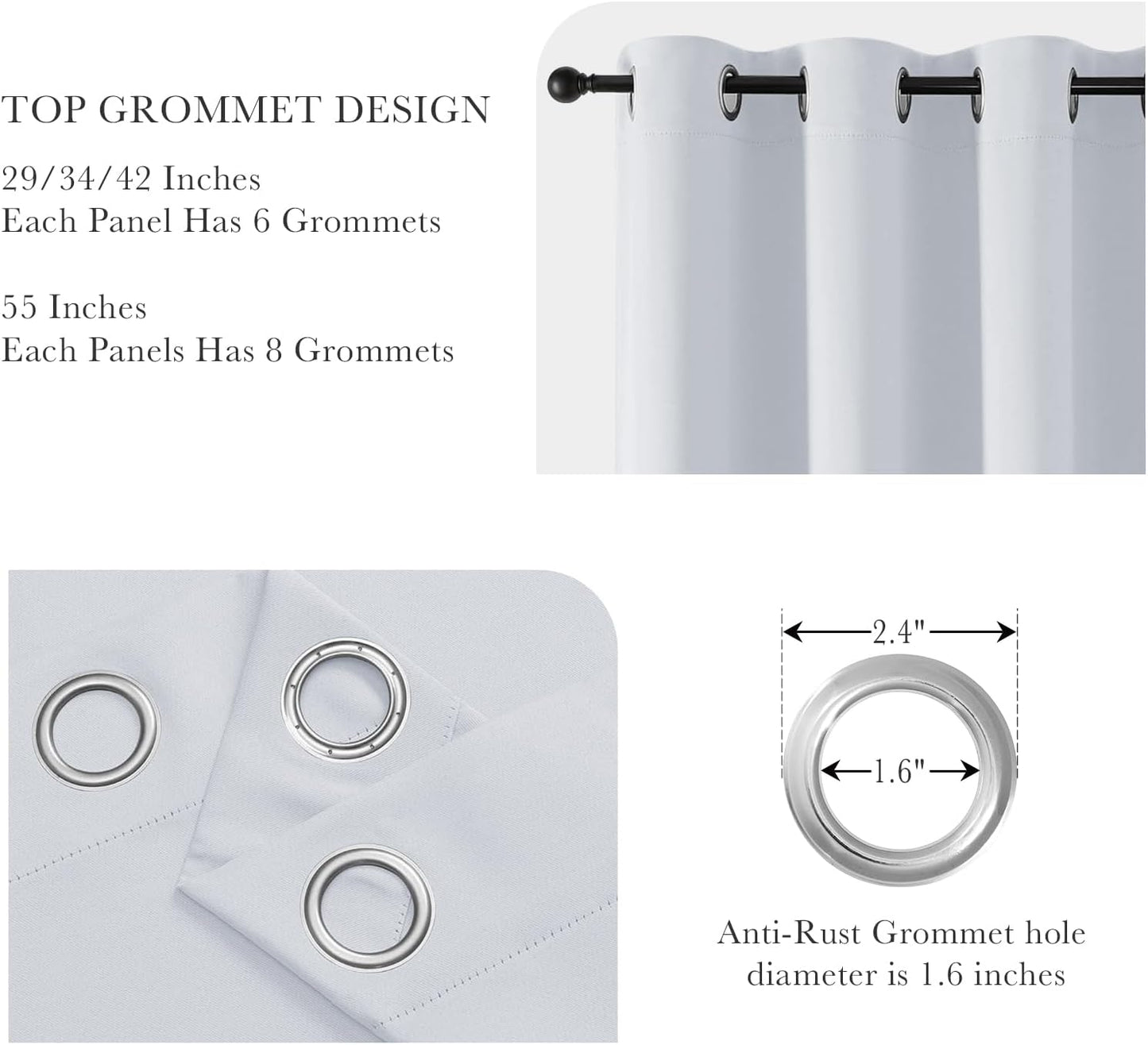 PONY DANCE Greyish White Blackout Curtains for Bedroom 63 Inch Length 2 Panels Set, Thermal Insulated Energy Saving Grommet Top Window Treatment Drapes for Living Room, W34 x L63 Inch