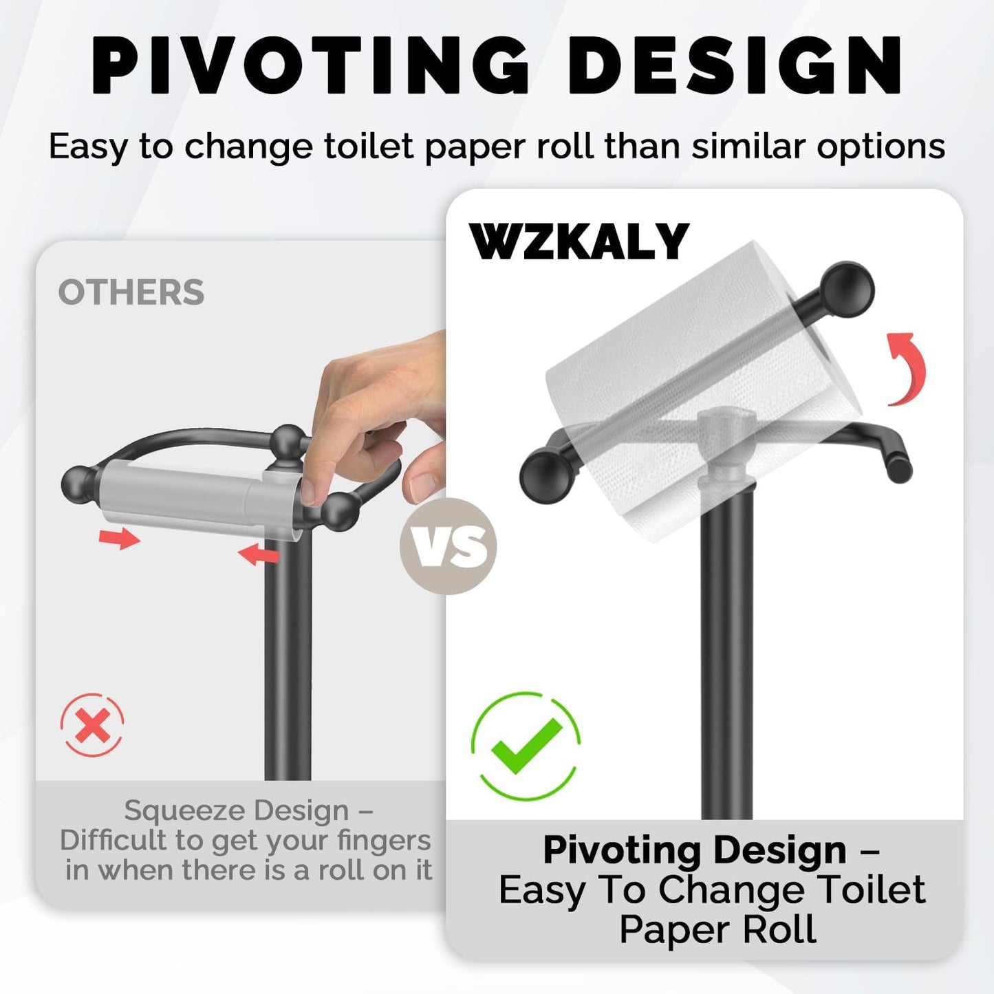 Black Toilet Paper Holder Stand, Matte Black Toilet Paper Holder Free Standing, Post Pivoting Design & Stable Weighted Base SUS304 Stainless Steel for Bathroom(Mega Roll)