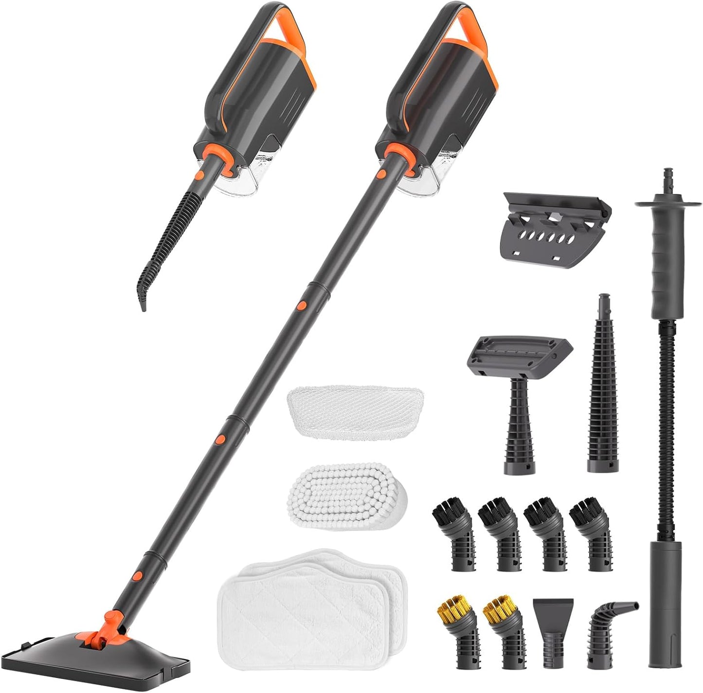 Steam Mop Cleaner with Detachable Handheld Steamer, 20 in 1 Wired Steam Cleaner with Multiple Accessories, Detachable Water Tank, Microfiber Pads for Floor Tiles Carpet and Grout Cleaning (Grey)