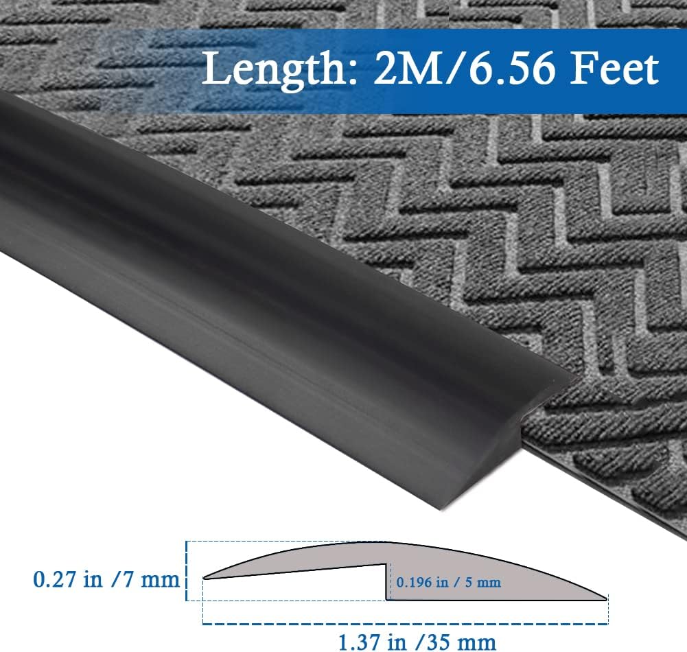 Floor Transition Strip Self Adhesive Carpet & Flooring Transitions Edging Trim Strip PVC Threshold Transitions Suitable for Threshold Height Less Than 5mm (6.56Ft, Black)