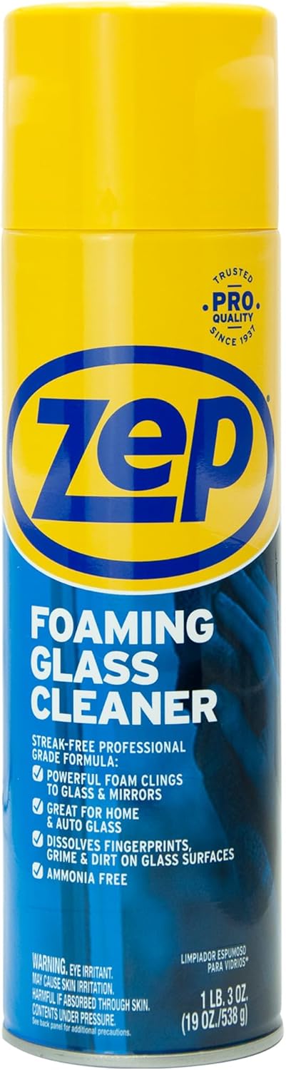 Zep Foaming Glass Cleaner - 19 oz (Case of 12) ZUFGC19 - Streak-Free Professional Grade Formula that Dissolves Dirt, Fingerprints and Grime on Glass, Mirrors, Windows and Plexiglas in Home, Business,