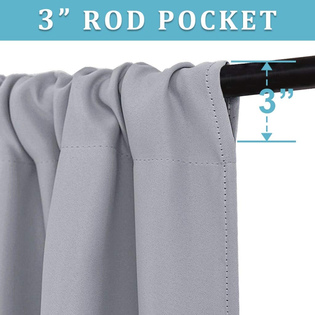 RYB HOME Curtains for Bedroom 63 inches Long, Blackout Thermal Insulating Window Treatment Drapes for Living Room Bathroom Basement Laundry Classroom, W 34 x L 63, Silver Grey, 2 Panels