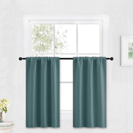 RYB HOME Small Curtains Blackout - Privacy Energy Efficiency Mini Curtains for Kids Bedroom RV Camper Windows Trailer Bathroom Kitchen Cabinet Door Window, W 29 x L 36, Teal Blue, 2 Panels