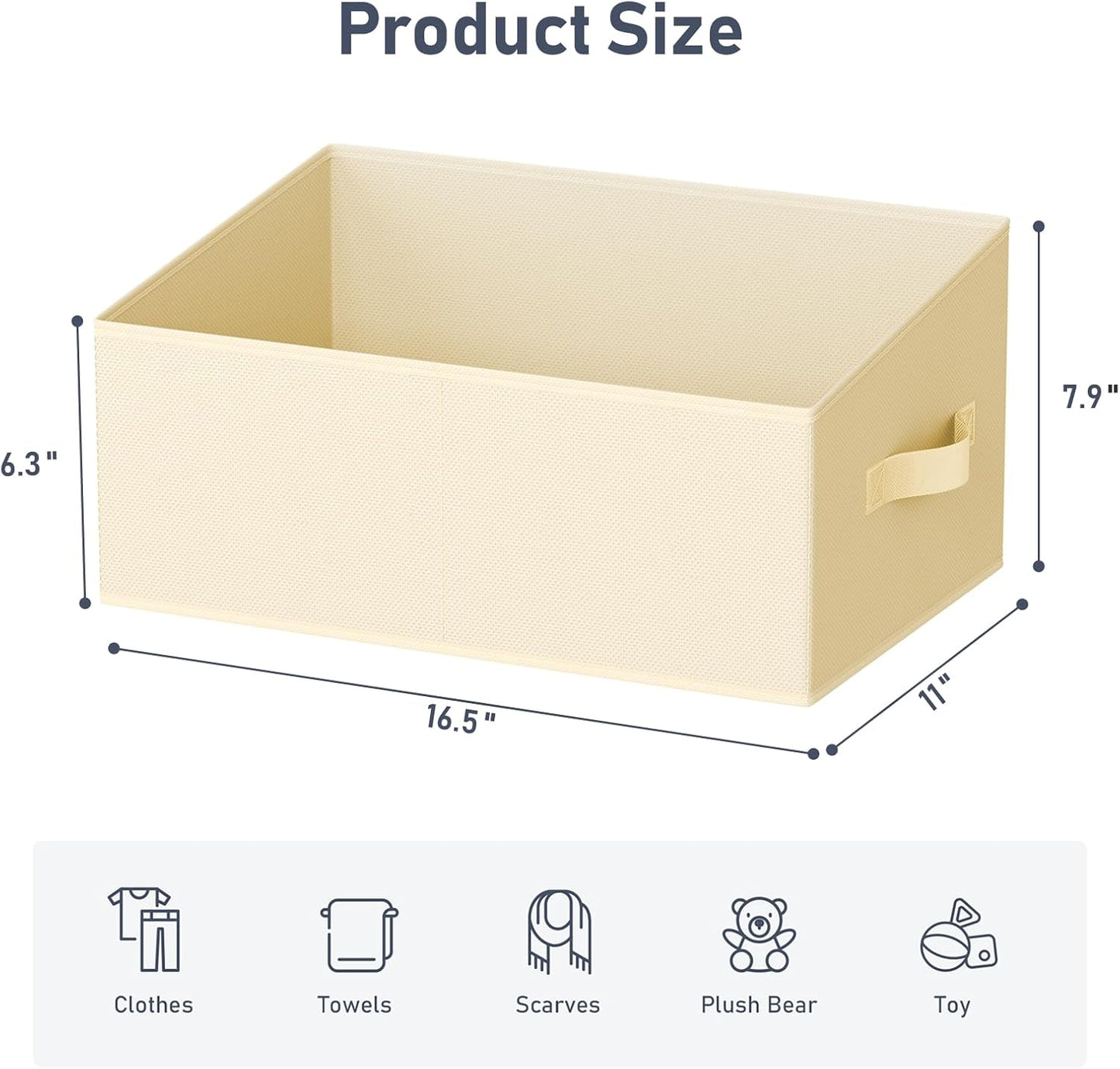 DIMJ Large Closet Storage Bins 8 Pack - Fabric Trapezoid Closet Organizer Bin, Foldable Storage Baskets for Shelves, Closet Shelf Organizer, Clothing Storage Box for Toys, Books, Towel, Clothes, Beige