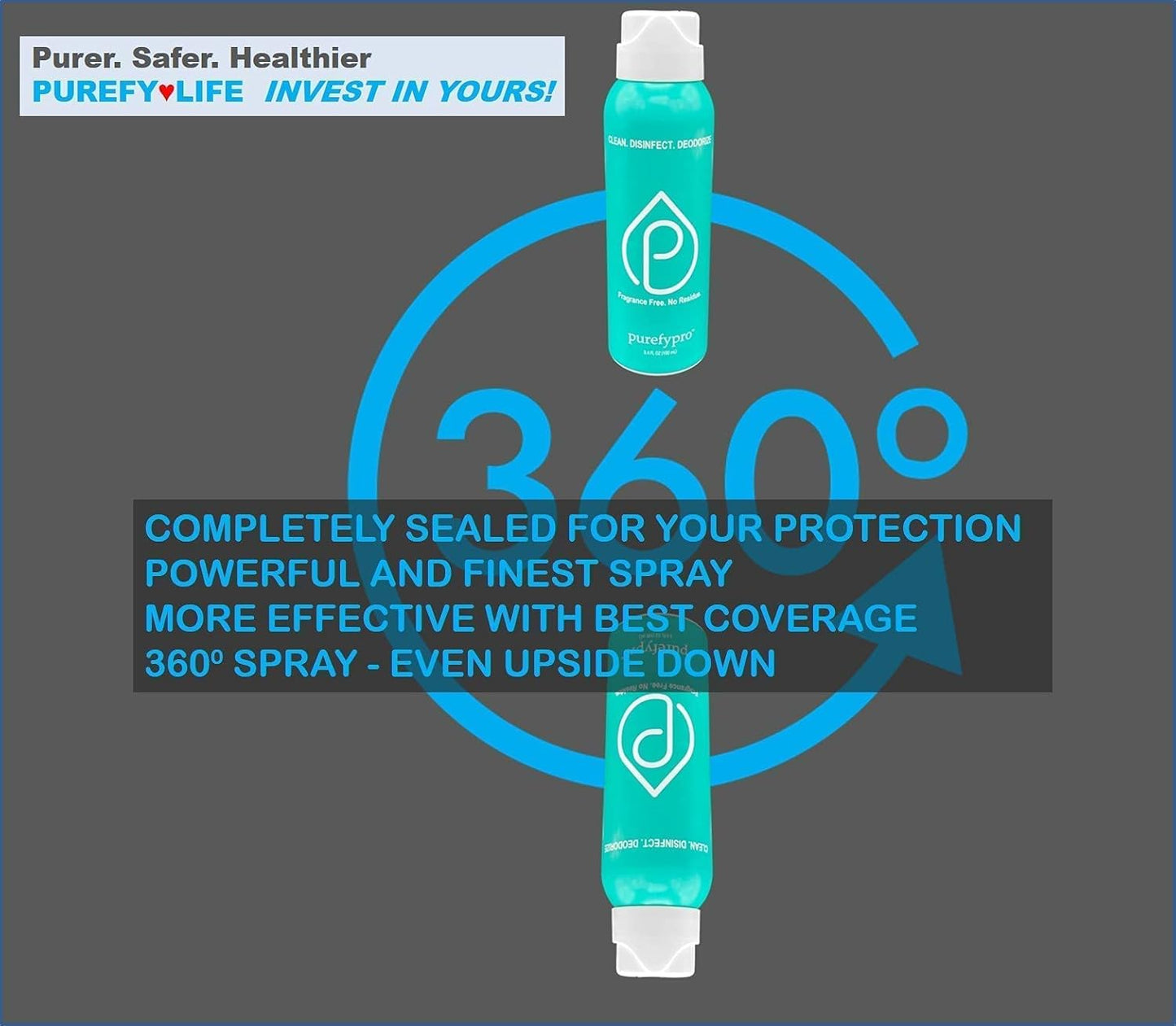 Purefypro Disinfectant Airesol Spray (100ml, 2 Pack) Eliminate 99.9999% Virus and Germs. No Residue. No Rinse. Travel Size.