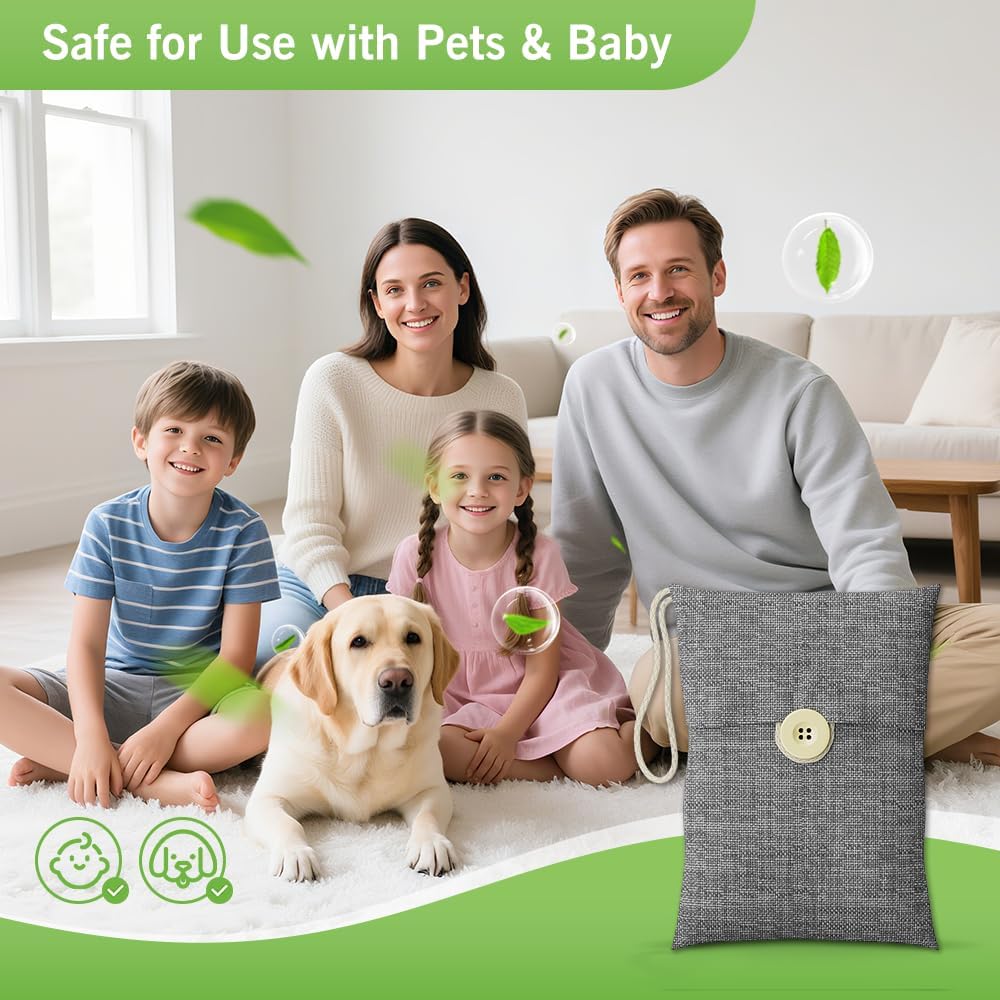 Charcoal bags Odor Absorber Activated Bamboo Charcoal Air Purifying Bag for Home Odor Eliminator Car Air Freshener for Closet Deodorizer Shoe Room Basement Litter Box Pet safe Bag 15Packs×100g