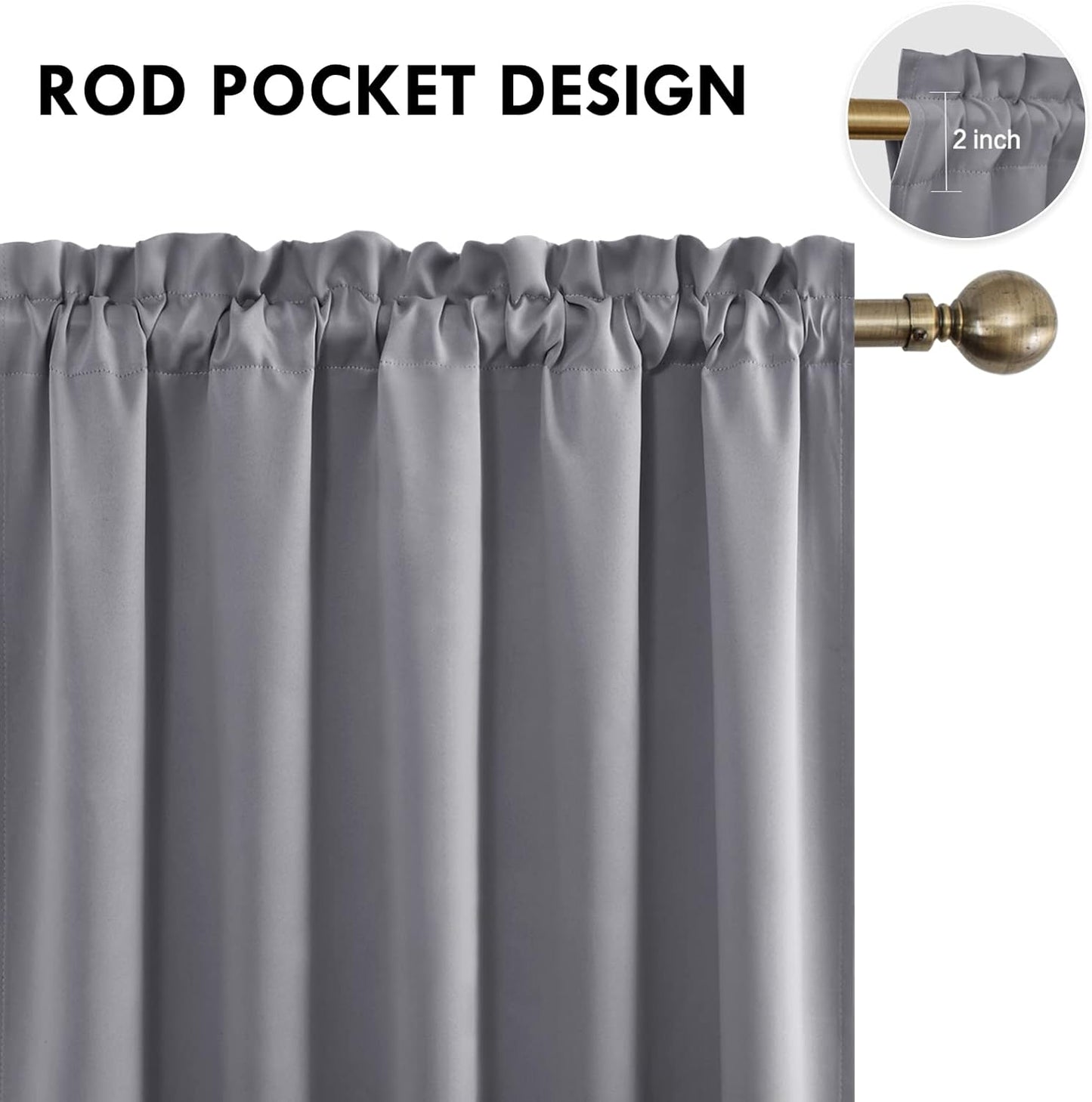 DWCN Blackout Curtains for Bedroom – Rod Pocket Thermal Insulated Noise Reducing Noise Reducing Drapes for Living Room, W 60 x L 63 Inch, 2 Panels, Grey
