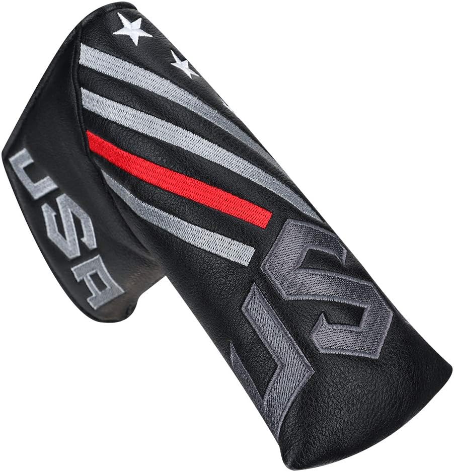 Big Teeth Golf Cover USA Stripe and Star Headcover Covers, Driver Fairway Wood Hybrid Headcovers Fits Blade Mallet Putter Iron and Woods with Magnetic Club Protector Pu Leather Golf Accessories