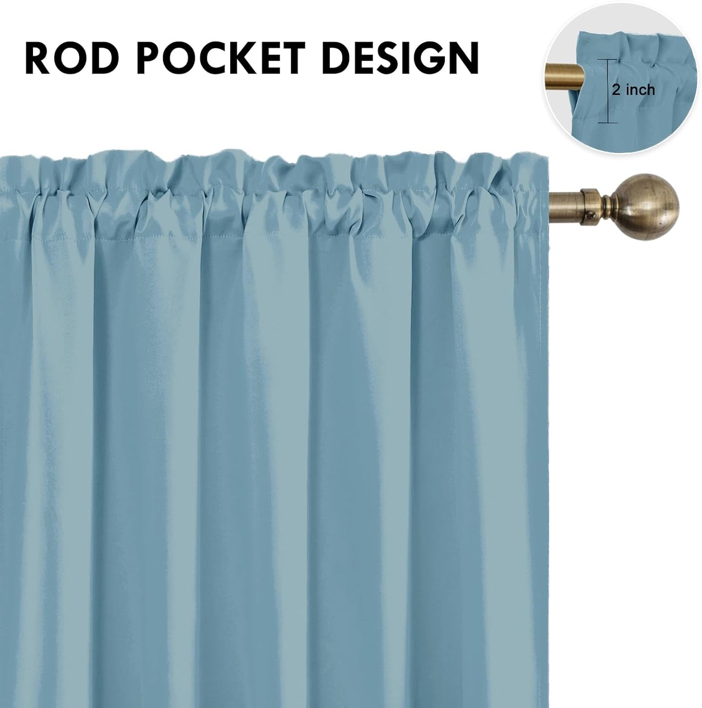 DWCN Blackout Curtains for Living Room Thermal Insulated, Energy Saving & Noise Reducing Bedroom Curtains, Stone Blue, W 60x L 84 Inch, Set of 2 Rod Pocket Curtain Panels