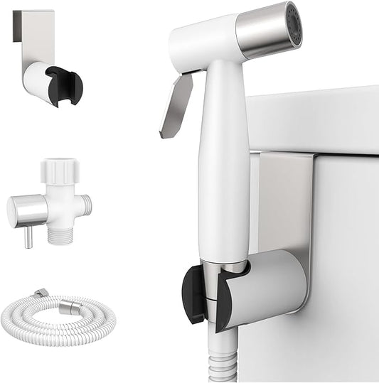 Arofa Handheld Toilet Bidet Sprayer for Toilet-Adjustable Water Pressure Control with Bidet Hose for Feminine Wash, Stainless Steel Jet Spray Cloth Diaper for Baby Wash - White/Brushed Nickel