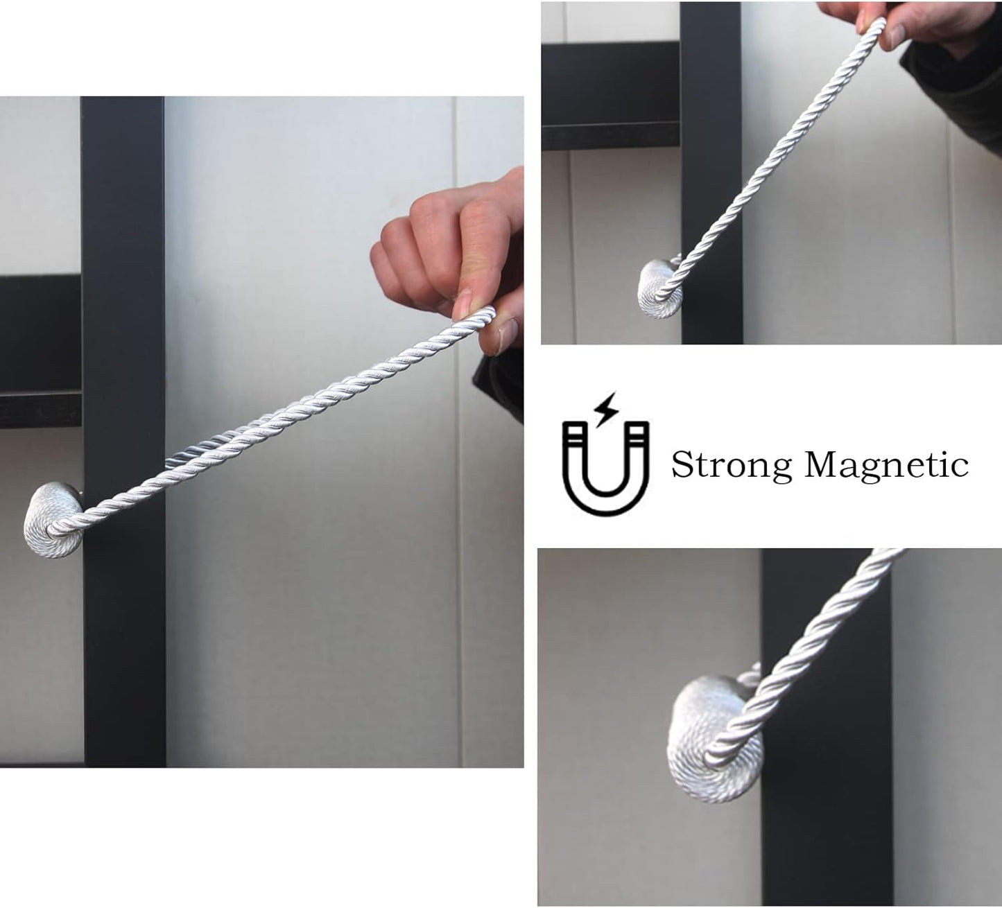 Magnetic Curtain Tiebacks 4 Pack White Curtain Rope Tieback Curtain Holders for Drapes Modern Tie Backs Decorative Curtain Holdbacks