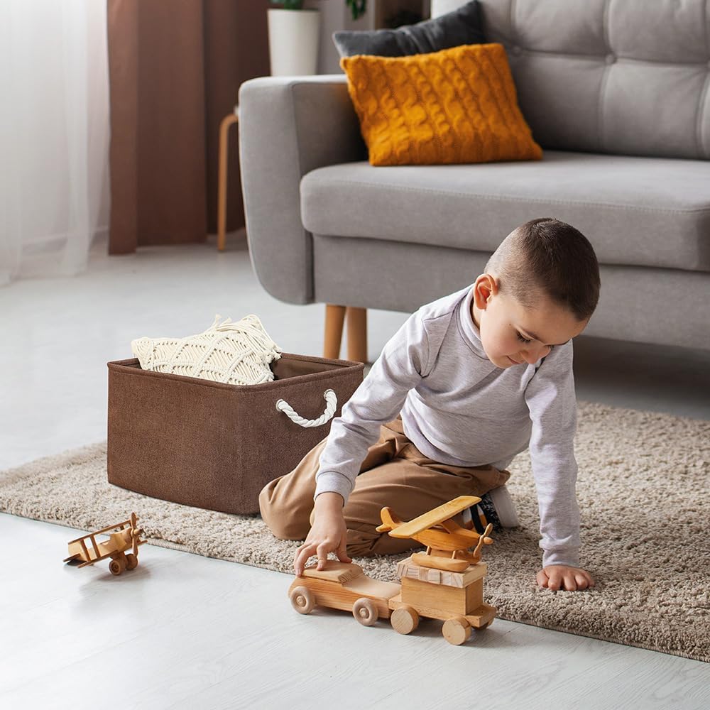 TheWarmHome Organization and Storage Basket for Organizing - 17x14x10 inch 3 Pack Fabric Storage Cubes, Collapsible Storage Bins for Shelves Closet Organizer Toy Gift Cloth (Brown)