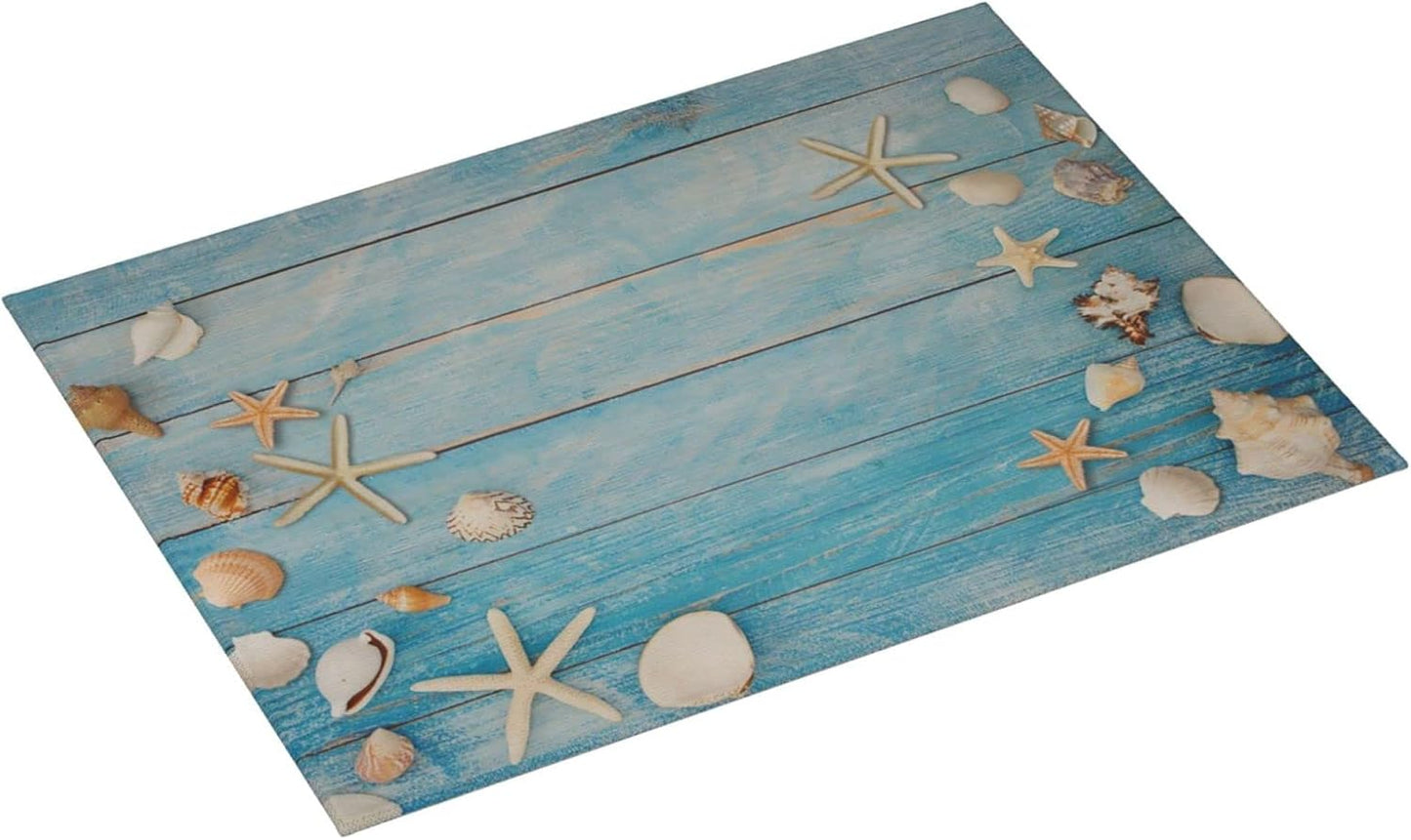 Seashells Starfish On Blue Wood Absorbent Microfiber Xl Dish Drying Mat For Kitchen Countertop Extra Large Reversible Drainer Rack Pad 18 X 24 Inch