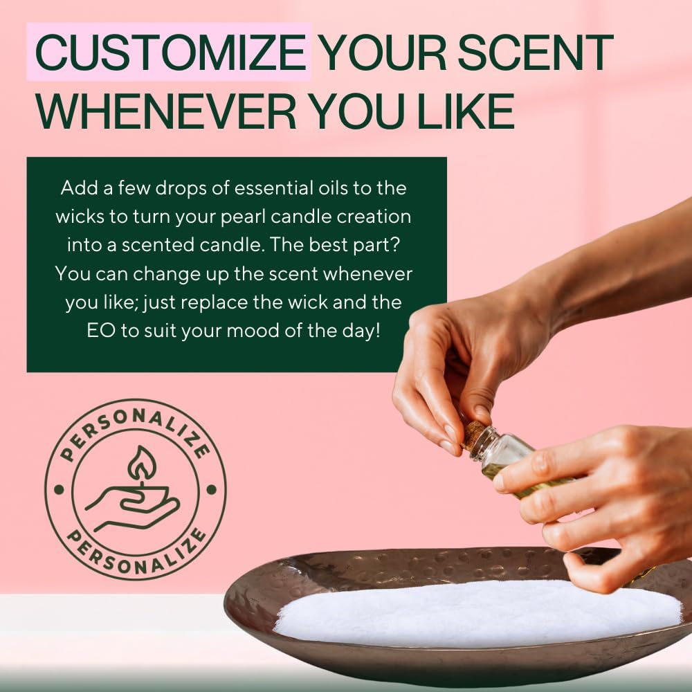 LILY LADUE Candle Refill Kit - 2Lb/32Oz Pearled Candles Sand and Wicks (48) and Hammered Copper Holder, Reusable Unique Sand Candles with Wicks for Candle Making, Bulk Unscented Pearl Wax Beads