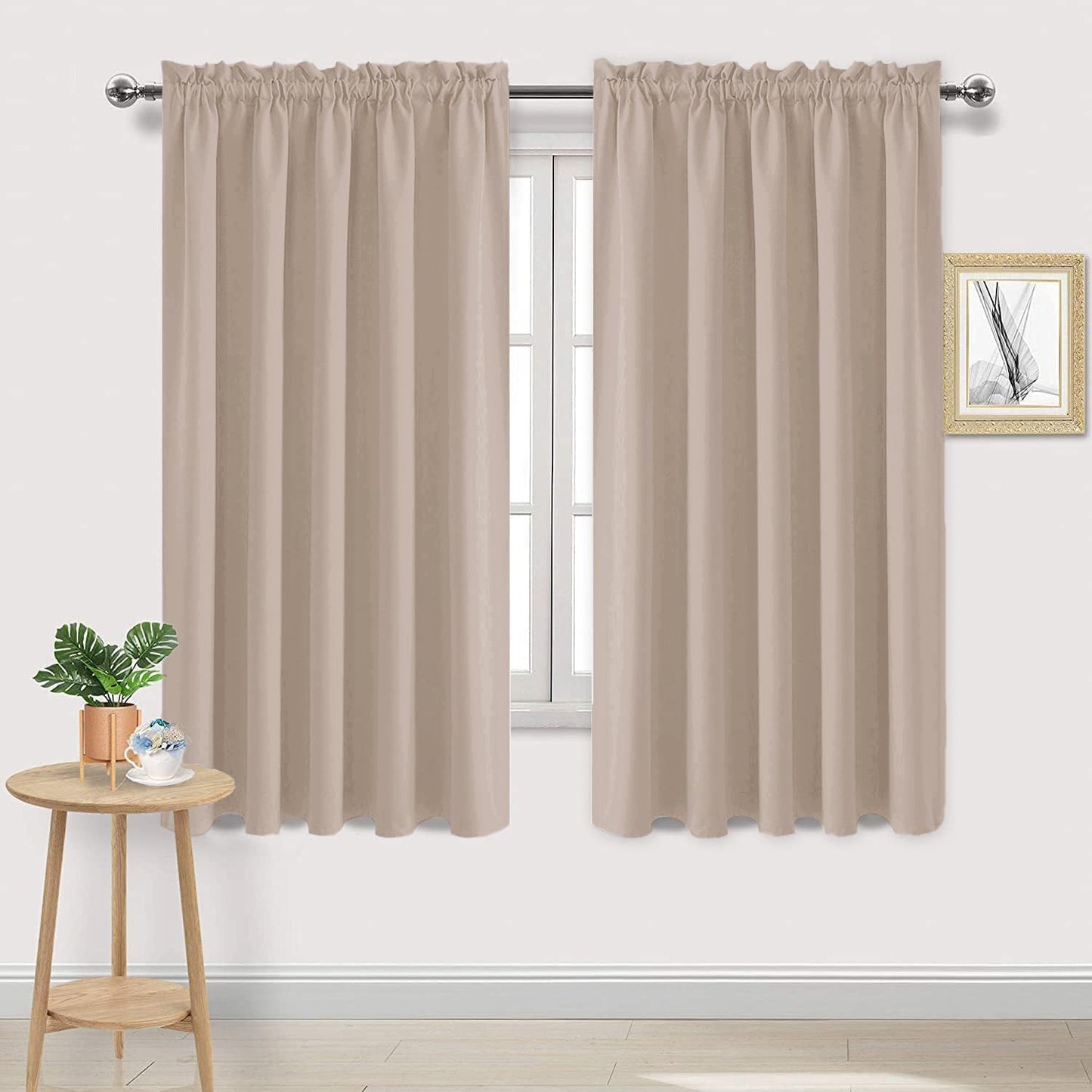 DWCN Blackout Curtains for Living Room Thermal Insulated, Energy Saving & Noise Reducing Bedroom Curtains, Camel, W 60x L 63 Inch, Set of 2 Rod Pocket Curtain Panels