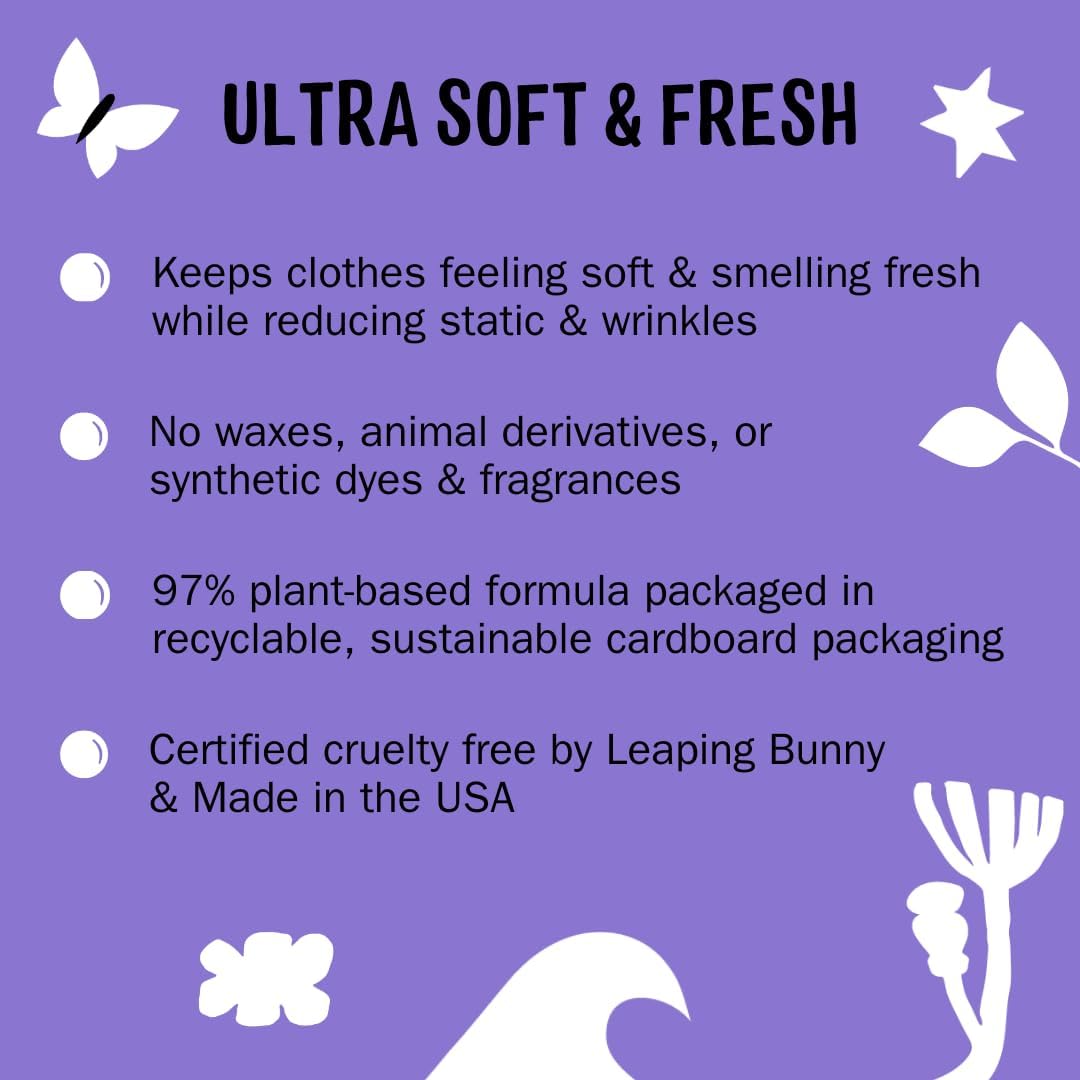 Molly's Suds Fabric Softener Dryer Sheets for Sensitive Skin | Plant-Based Static Reducer, Plastic-Free Packaging | Lavender (120 Sheets)