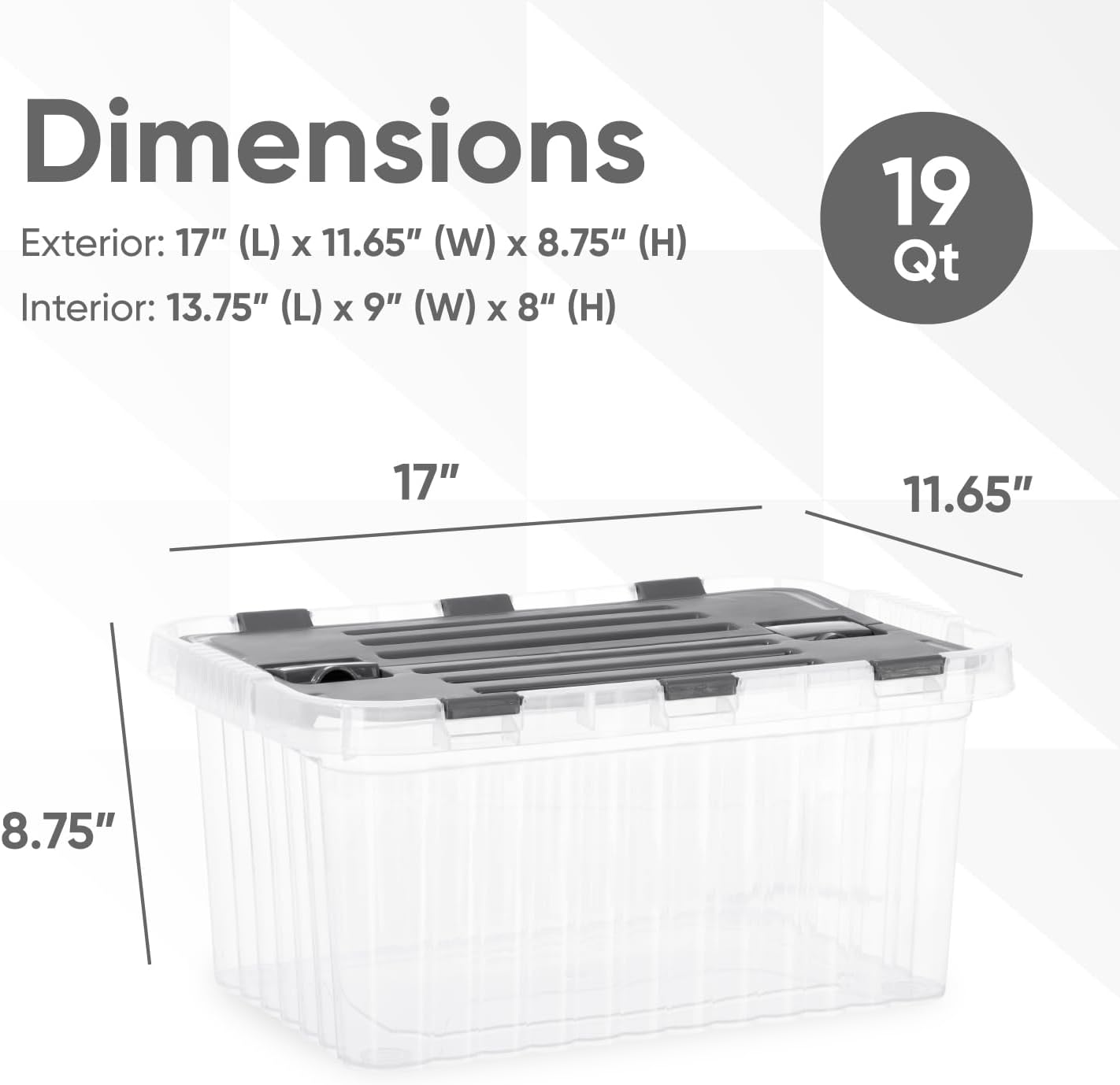 Superio Clear Storage Boxes with Attached Lids, Plastic Container Bins with Hinged Lids for Organizing, Stackable Crates, BPA Free, Non Toxic Organizers (2 Pack, 17"x11.65"x8.75")