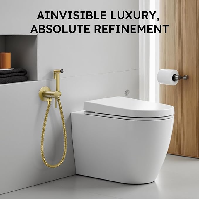 Arofa Built-in Hot and Cold Handheld Bidet Sprayer for Toilet, Gold Warm Water Bidet with Adjustable Water Flow, Dual Control Mode Muslim Shower with Spray Hose for Feminine Wash, Wall Mounted