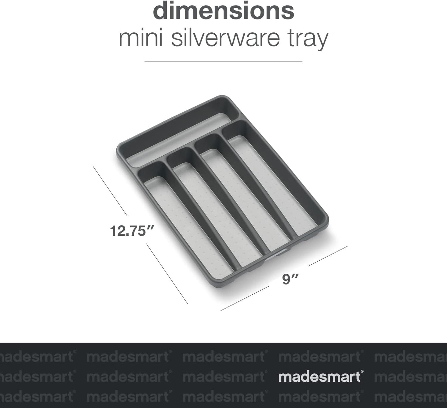 madesmart Classic Mini Silverware Tray, Soft Grip, Non-Slip Kitchen Drawer Organizer, 5 Compartments, Multi-Purpose Home Organization, BPA Free, Granite