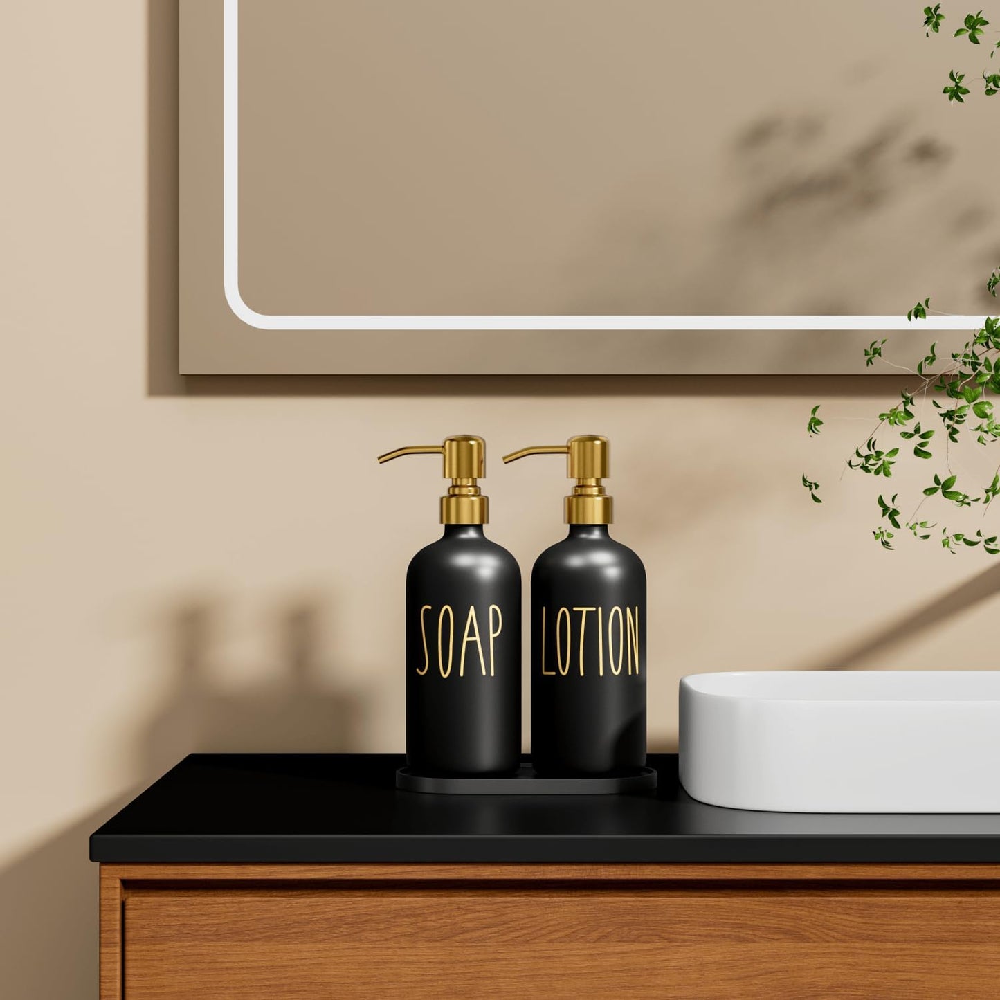 MOMEEMO Bathroom Soap Dispenser Set, Contains Hand Soap and Lotion Dispenser, Suitable for Black and Gold Bathroom Decor. (Black & Gold)