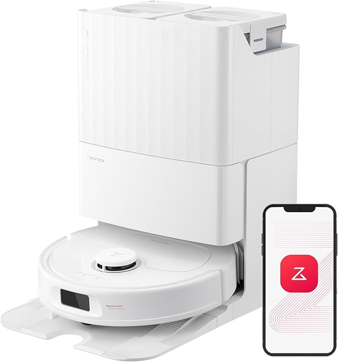 roborock Qrevo Plus Robot Vacuum and Mop with FlexiArm Design Edge Mopping, Self-Emptying, 10 mm Liftable Mops, Auto Mop Washing & Drying, Reactive Tech Obstacle Avoidance, 7,000 Pa Suction, White