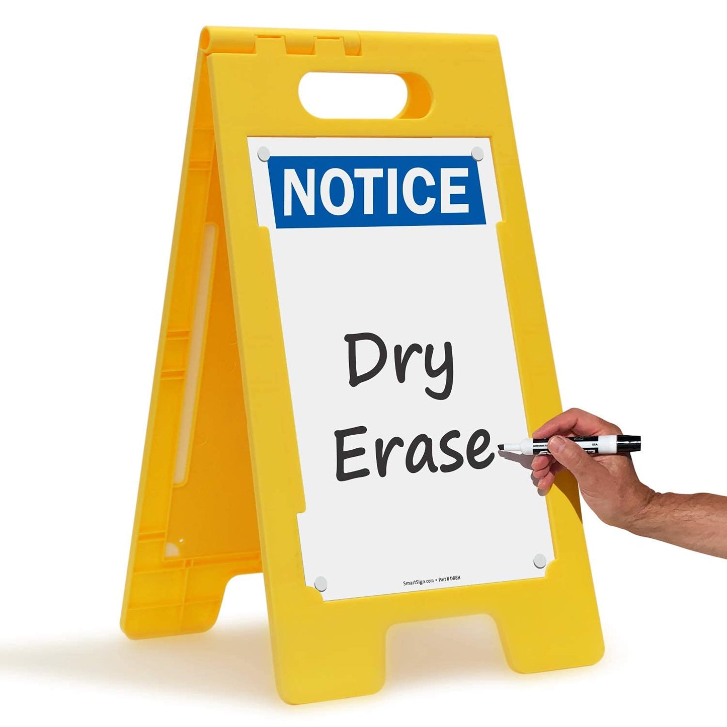 SmartSign 25 x 12 inch “Notice” Write-On Two-Sided Folding Floor Sign, Dry Erase, Digitally Printed Polypropylene Plastic, Multicolor, Made in USA