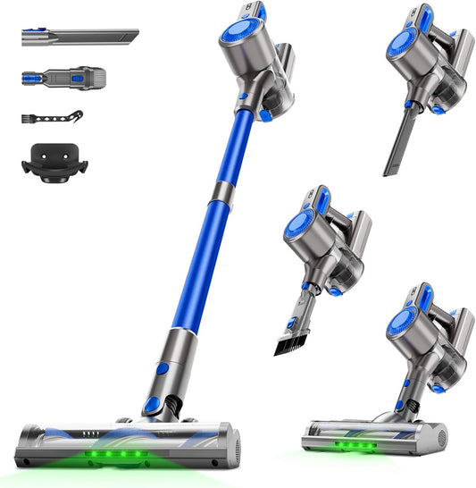 Cordless Vacuum Cleaner - 30KPa Suction Power, 45 Min Runtime, Lightweight Stick Vacuum with Removable Battery, LED Anti-Tangle Brush, Dual HEPA Filtration for Carpet, Hardwood Floors & Pet Hair