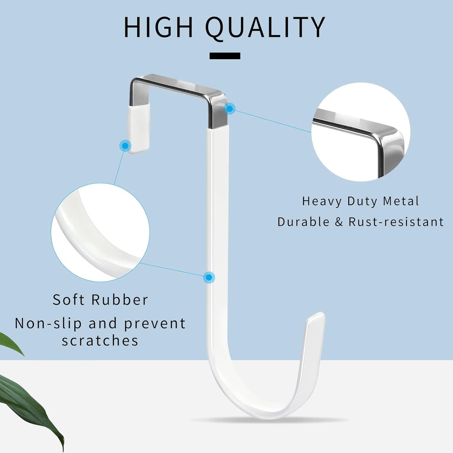 FYY Over the Door Hooks, 6 Pack Door Hangers Hooks with Rubber Prevent Scratches Heavy Duty Organizer Hooks for Living Room, Bathroom, Bedroom, Kitchen Hanging Clothes, Towels, Hats, Coats, Bags White