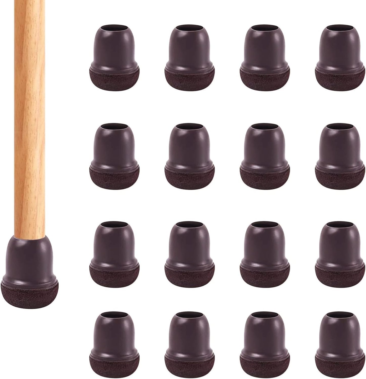 24 PCS Extra Small Silicone Chair Leg Floor Protectors with Felt, Chair Leg Caps, Felt Furniture Pads, Floor Protectors for Chair, Table Chair Leg Covers Cups, No Scratches (Fit 0.5"-0.8", Dark Brown)