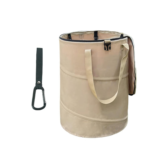 Collapsible Trash Can with Lid, Foldable Camping Trash Can, Outdoor Recycle Bin for Clothes and Toys, Thickened, Sturdy, Durable, with Attached Hook (Coffee)