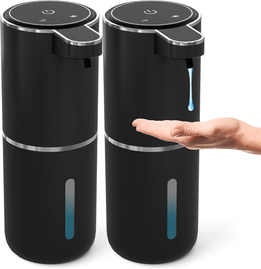 2 Pack Automatic Soap Dispenser Touchless,Liquid Hand Soap Dispenser 12.8oz USB 4levels Adjustable Dispenser Electric Wall Mounted Smart for Bathroom and Kitchen Dish Soap，Easy for Toddlers(Black)