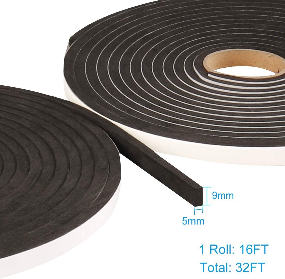 2 Rolls Foam Seal Tape for Door Window Insulation, Soundproof and Shockproof Foam Adhensive Strip, 3/8"Wx3/16"T Single Sided Foam Tape, Cold Air and Draft Closed Cell Seal Strip,Total 32FT
