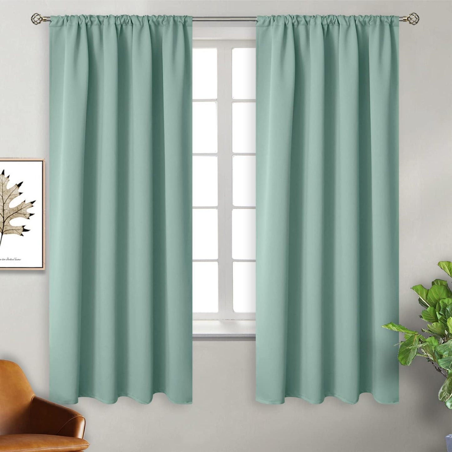 BGment Sage Green Blackout Curtains for Bedroom 63 Inches Length - Rod Pocket Thermal Insulated Room Darkening Drapes for Living Room Office Privacy Spring Decor, 42 x 63 Inch, 2 Panels