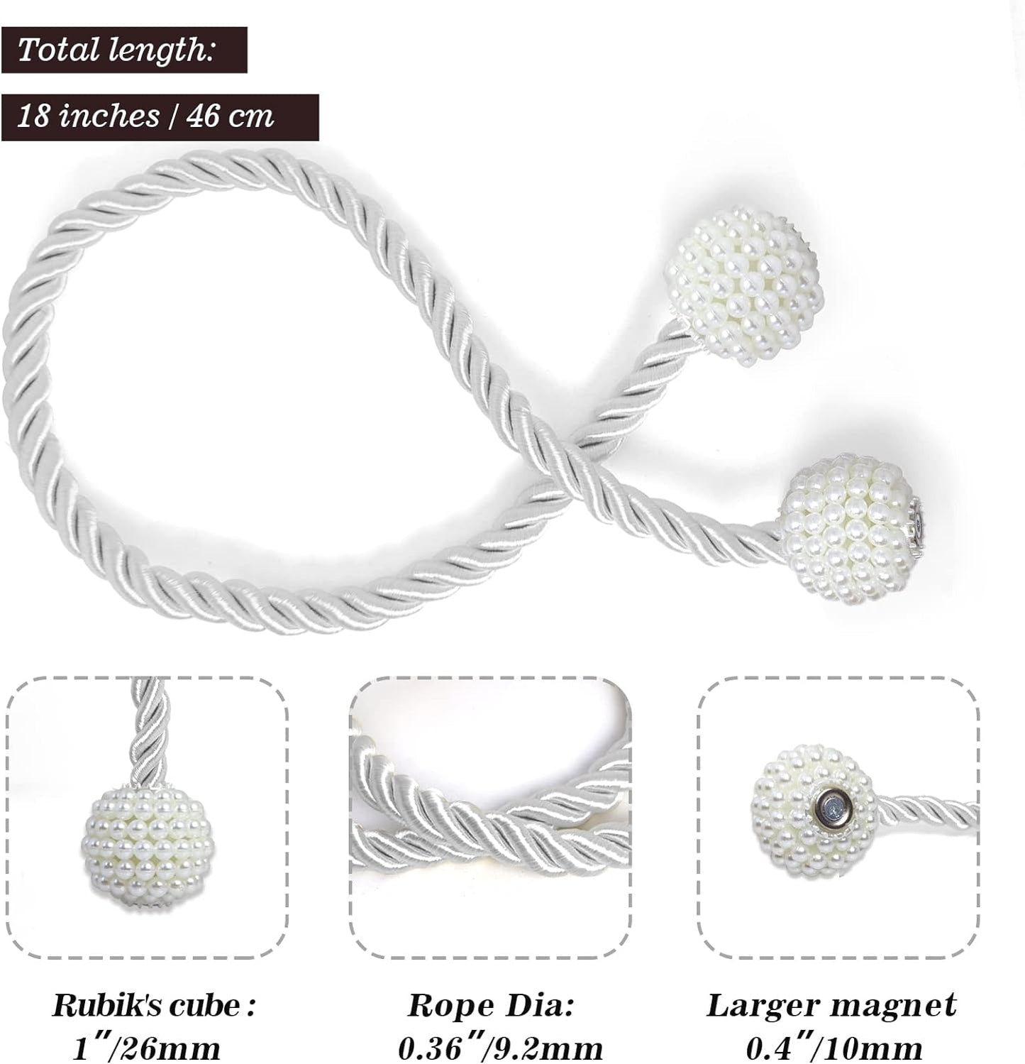 Hion Magnetic Curtain Tiebacks White 6 Pack, Curtain Tiebacks Buckles Holdbacks Holders Hooks Clip for Home Bedroom Office Decorative Thick or Thin Curtain