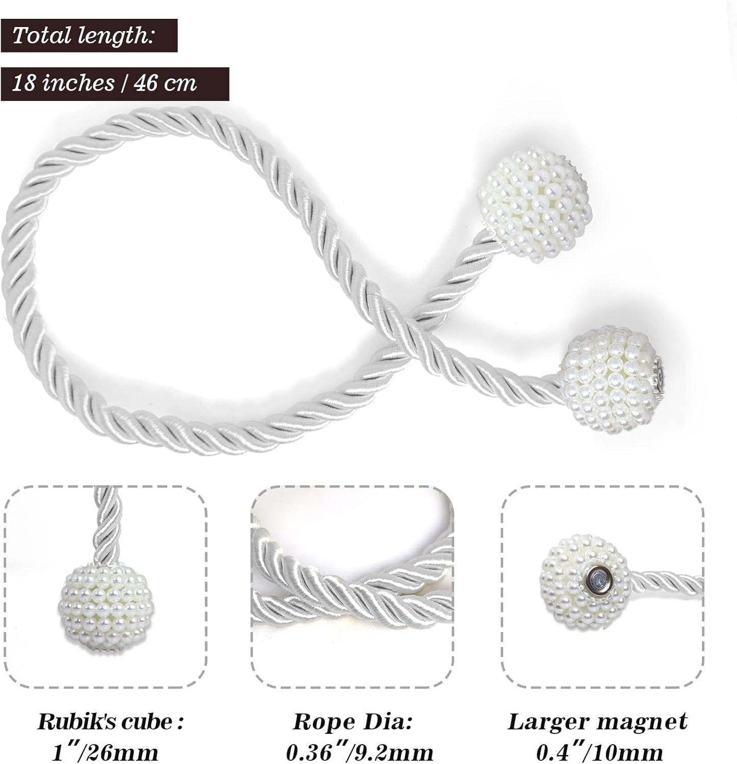 Hion Magnetic Curtain Tiebacks White 2pcs, Curtain Tiebacks Buckles Holdbacks Holders Hooks Clip for Home Bedroom Office Decorative Curtain