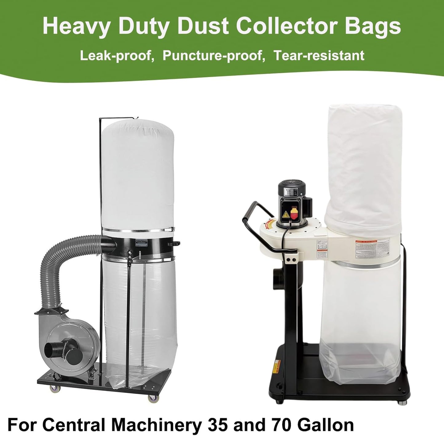 Dust Collector Bags 12pcs two-sided 7mil 19.5" diameter (31" width x 40" length) for Harbor Freight Central Machinery 35 and 70 Gallon Dust Collector (12)