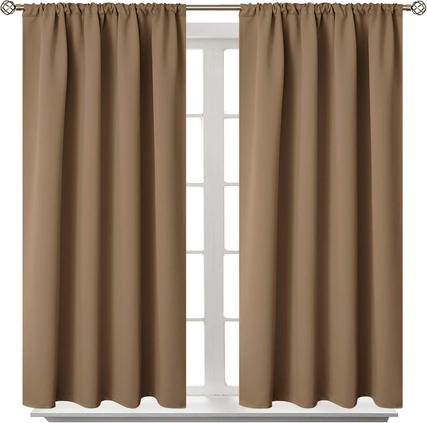 BGment Taupe Blackout Curtains 45 Inches Length for Bedroom - Rod Pocket Short Thermal Insulated Room Darkening Window Drapes for Bathroom Basement Cafe, 42 x 45 Inch, 2 Panels, Taupe