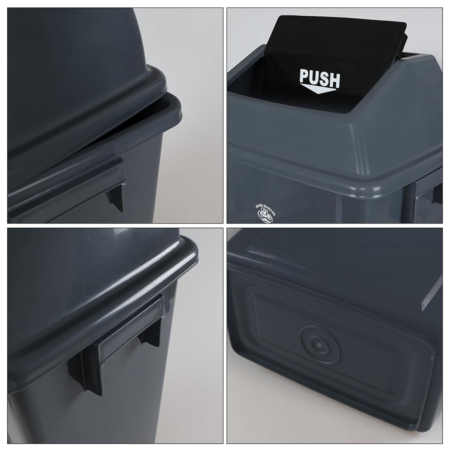 4-Pack 13 Gallon Plastic Trash Cans with Lids, Large Grey Garbage Waste Bin