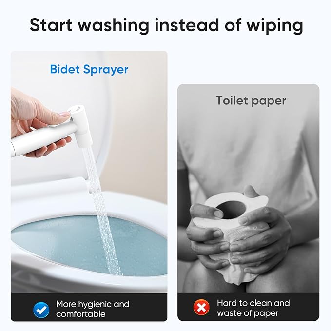 Arofa Matte White Bidet Sprayer for Toilet, Handheld Jet Sprayer Adjustable Water Pressure Muslim Shower with Bidet Hose, Bidets Faucet for Existing Toilets Cloth Diaper Spray for Baby/Feminine Wash