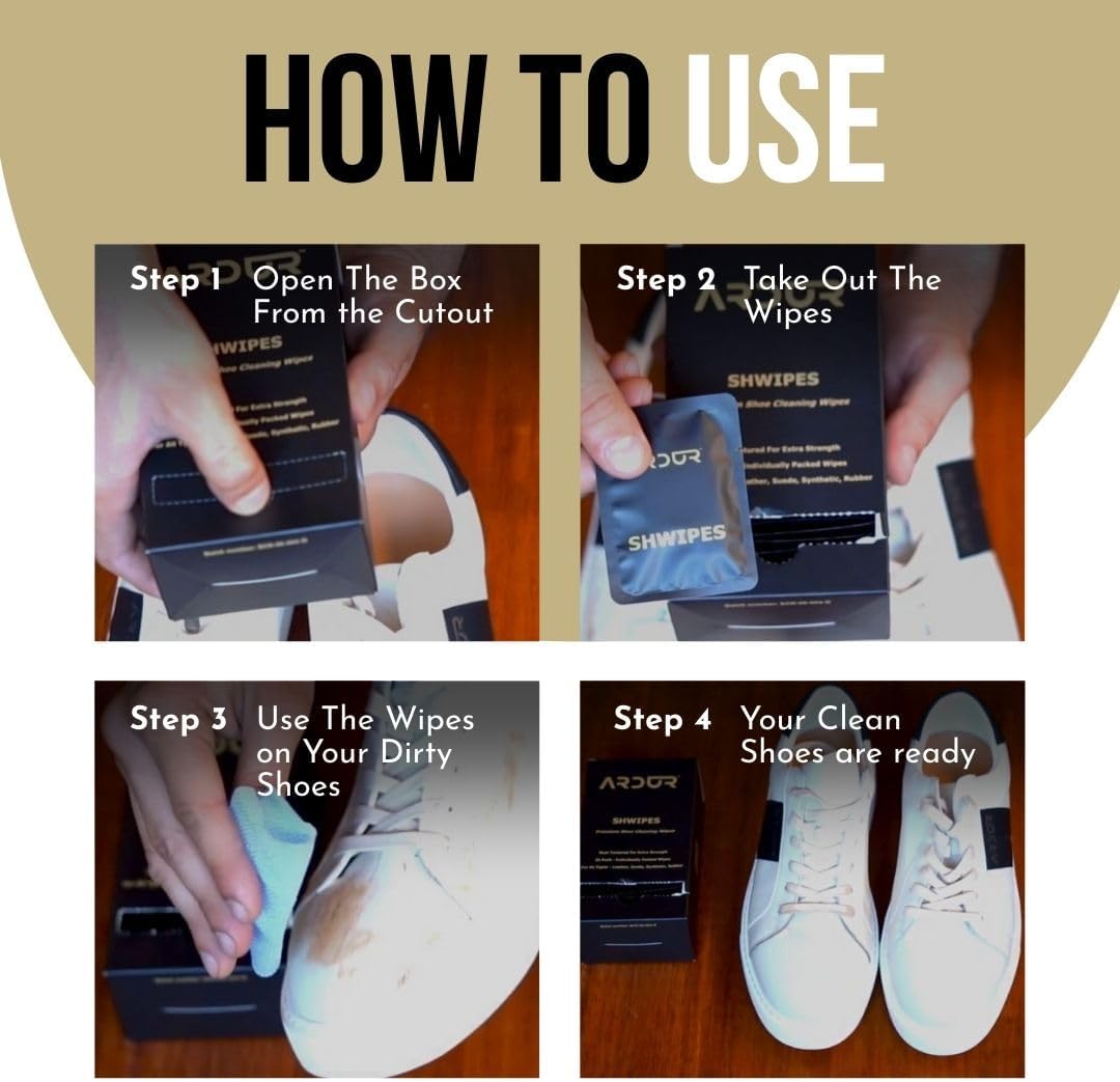 Ardur Premium Shoe Cleaning Wipes For Sneakers (30 Individually Wrapped Wipe) | Dual-Texture Design | Travel-Size | For Leather, Suede, Nubuck, Rubber & Synthetic | Quick-Dry Formula
