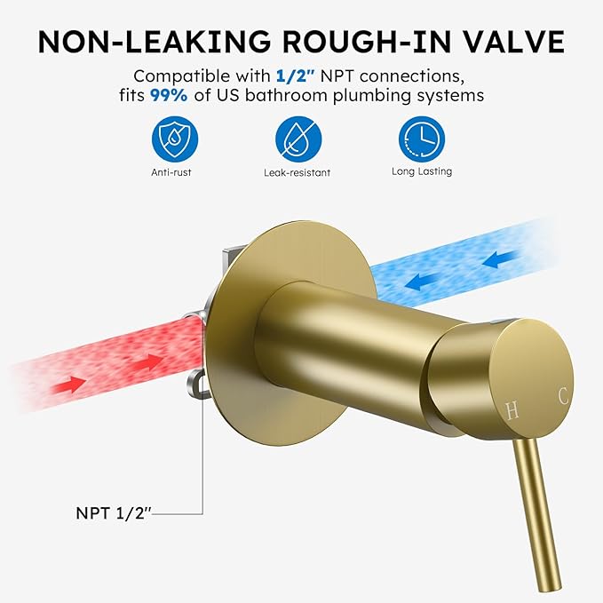 Arofa Built-in Hot and Cold Handheld Bidet Sprayer for Toilet, Gold Warm Water Bidet with Adjustable Water Flow, Dual Control Mode Muslim Shower with Spray Hose for Feminine Wash, Wall Mounted