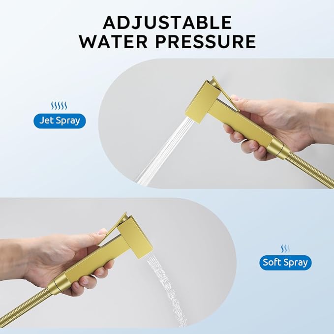 Arofa Warm Water Bidet Sprayer for Toilet with Hot and Cold Rough-in Valve, Hands-Free Handheld Jet Spray with Adjustable Water Flow, Square Toilet Sprayer with Bidet Hose for Feminine Wash, Gold