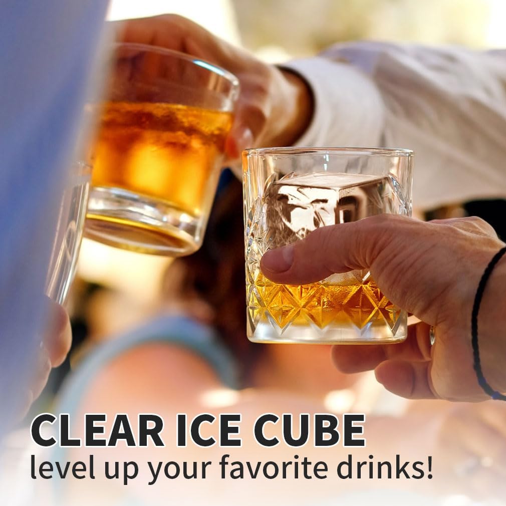 Clear Ice Cube Tray for Whiskey: FDDBI 2Inch Clear Ice Cube Maker - Silicone Large Ice Cube Tray - Square Ice Tray for Bourbon Old Fashioned Whisky