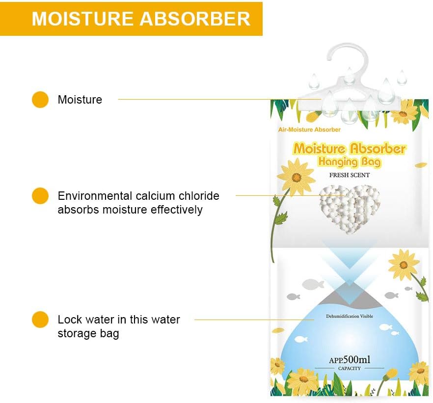 CANAGER Hanging Moisture Absorber, Fresh Scent and Lavender Vanilla Moistureproof Hanging Bag，Dehumidifier Bag (8 packs) Hanging Closet Dehumidifier Bags, Moisture Absorb 12.5 oz