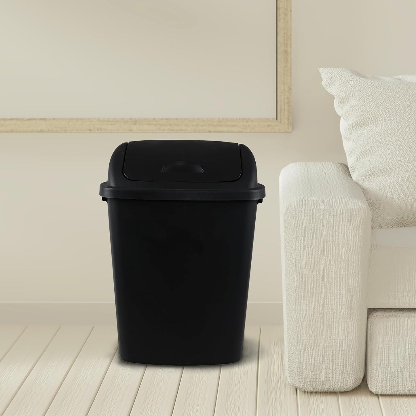 4 Pack Plastic Swing-Top Trash Can, 10 Gallon Plastic Kitchen Trash Can with Swing Lid, Black