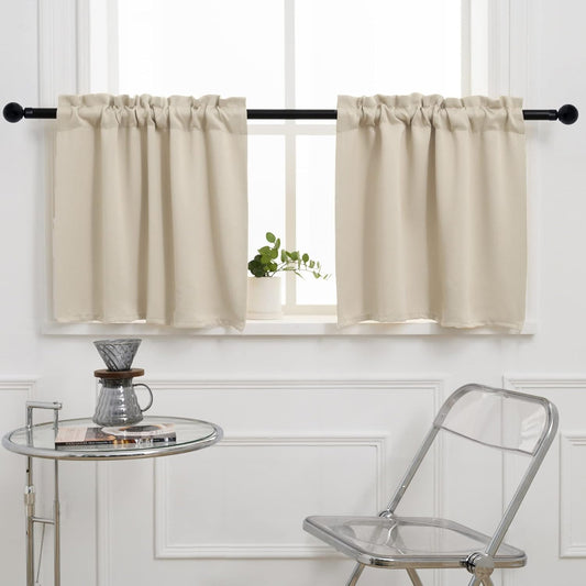 Pickluc Cafe Curtain (Half Window Curtain) 24 Inches Length, Rod Pocket Kitchen Curtain, Short Blackout Curtain for Small Window, 30" Wide and 24" Long, 2 Panels, Ivory