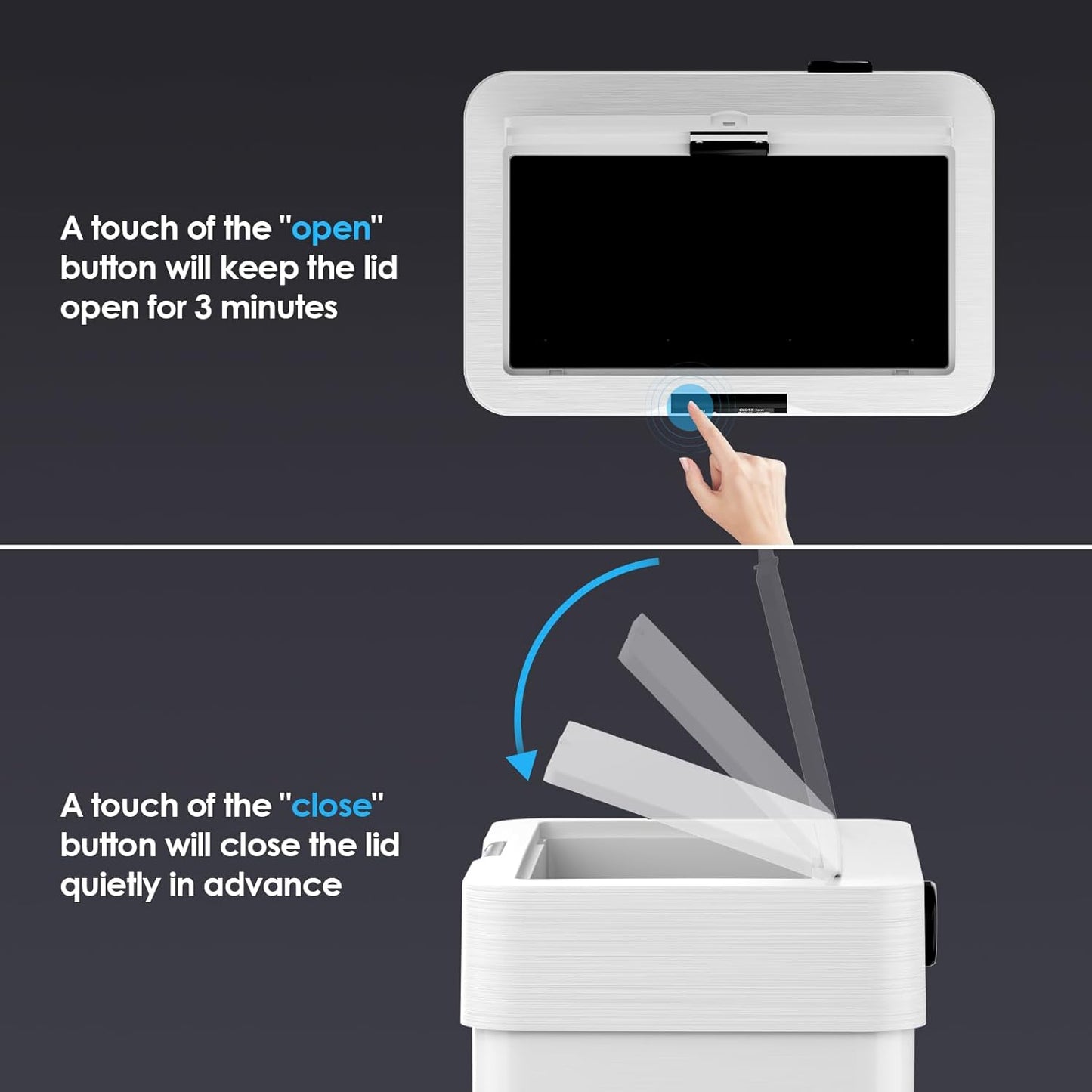 TLSUNNY 18.5 Gallon Motion Sensor Trash Can,Touchless Automatic Garbage Can,Brushed Stainless Steel Smart Bin,with Bag Holder,Soft Close Lid,for Kitchen,Office,RV,Bedroom,Living Room (White, 70L)